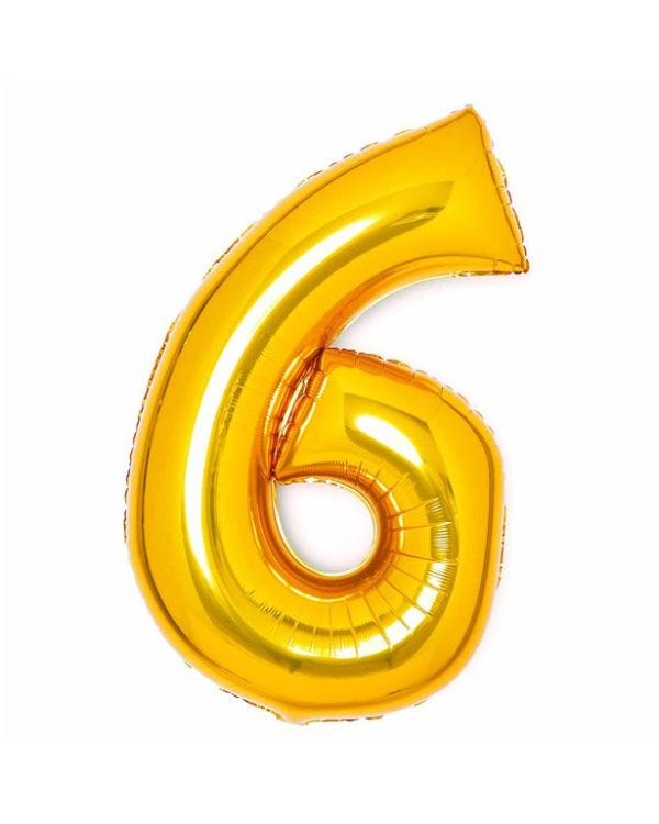 Number 6 Gold Foil Balloon - 34&quot;