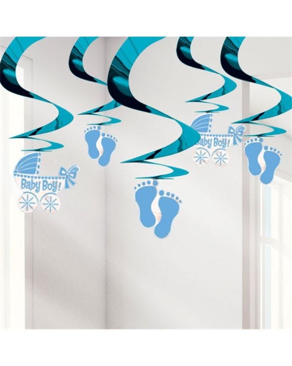 Baby Boy Hanging Swirl Decoration (5pk)