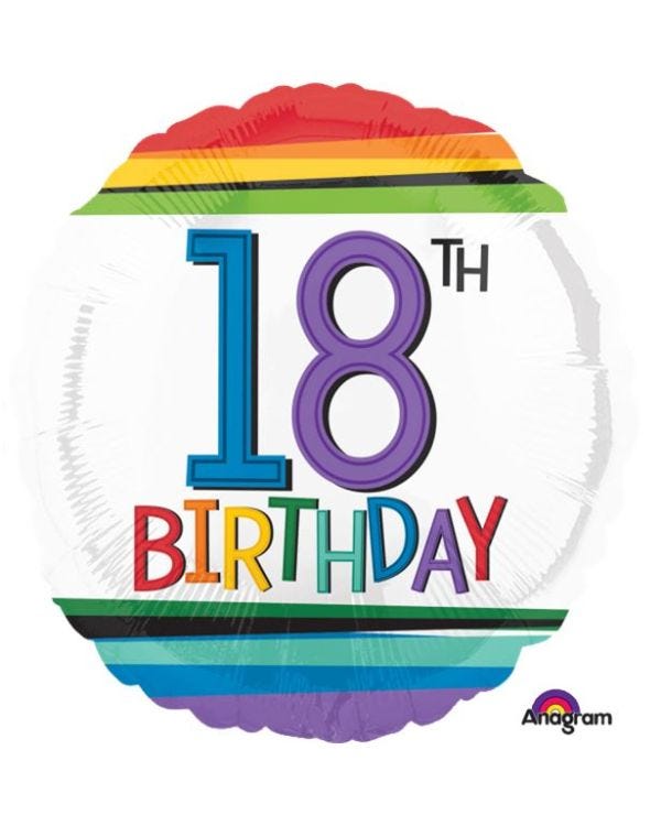 18th Birthday Rainbow Balloon - 18&quot; Foil