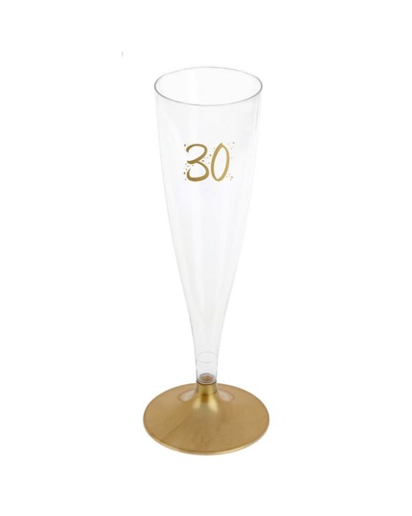 30th Gold Champagne Flutes - 140ml (6pk)