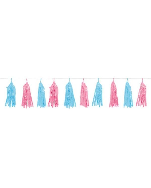 Blue &amp; Pink Gender Reveal Foil Tassel Garland - 1.5m
