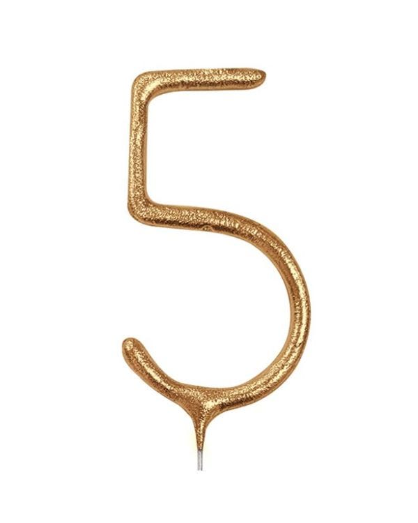 Gold Sparkler Number 5 Candle - 17.8cm