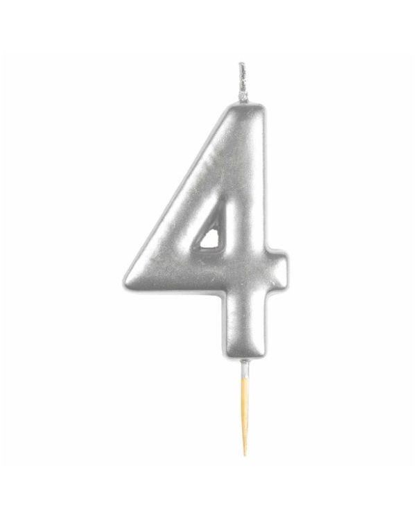Number 4 Silver Candle
