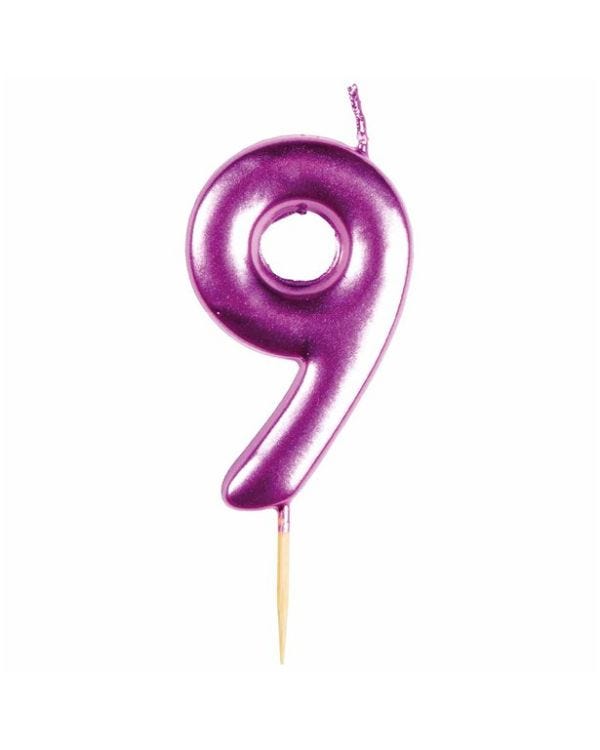 Number 9 Metallic Pink Candle