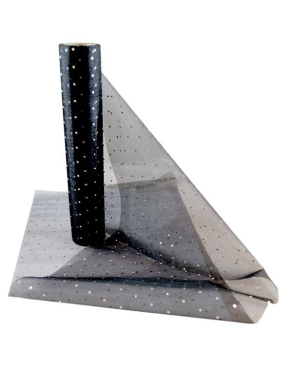 Black Glitter Dot Organza Sheer Roll - 10m