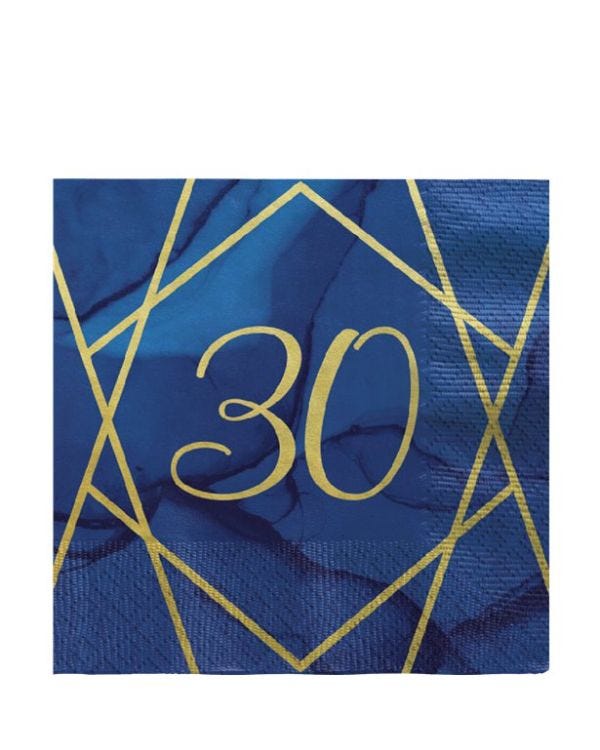30th Navy &amp; Gold Geode Paper Napkins - 33cm (16pk)