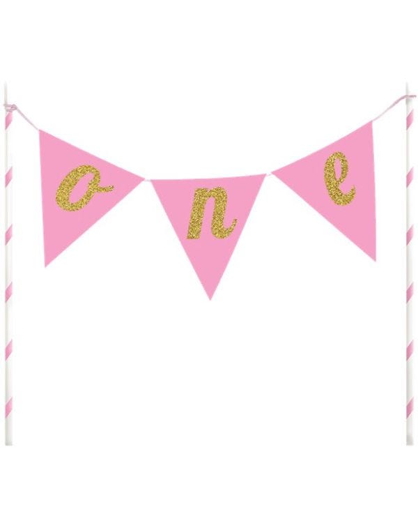 Age One Pink Glitter Cake Bunting - 23cm