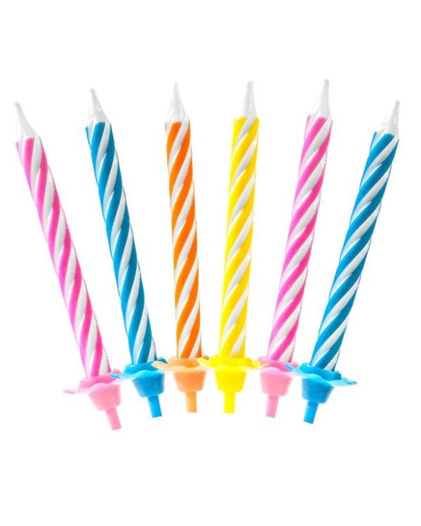 Bright Assorted Spiral Stripe Candles - 6cm (10pk)