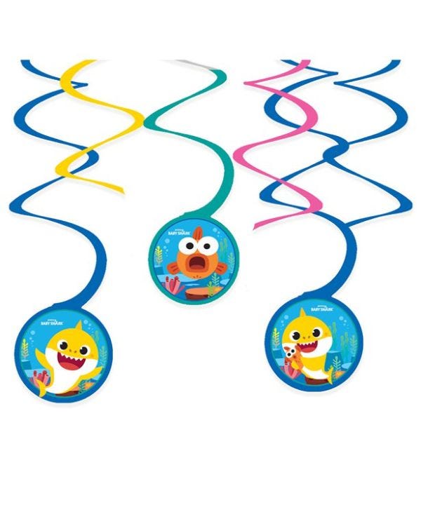Baby Shark Hanging Swirl Decorations (6pk)