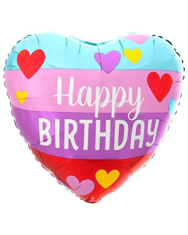 Happy Birthday Rainbow Hearts Foil Balloon - 18&quot;