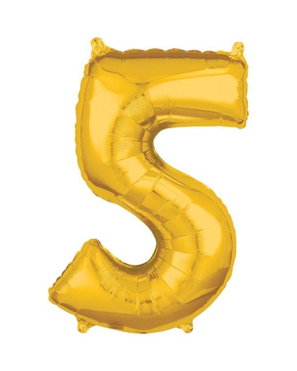 Gold Number 5 Balloon - 26&quot; Foil
