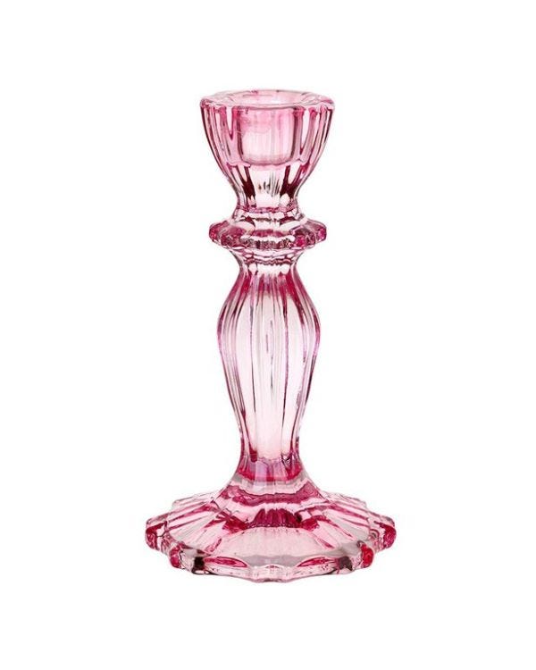 Pink Glass Candle Holder - 16cm