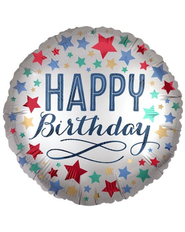 Silver Satin Stars Happy Birthday Balloon - 18&quot; Foil