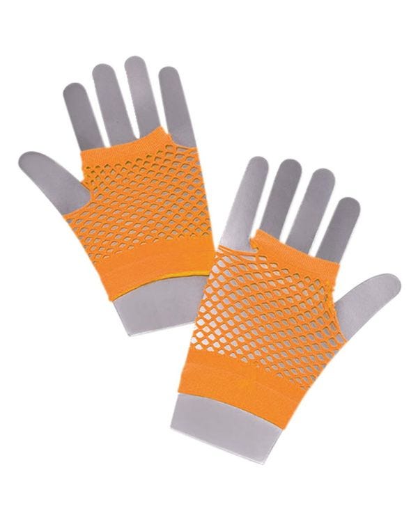 Neon Orange Fishnet Gloves