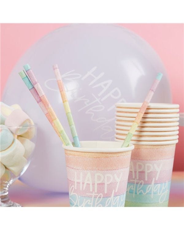 Eco Pastel Rainbow Paper Straws (20pk)