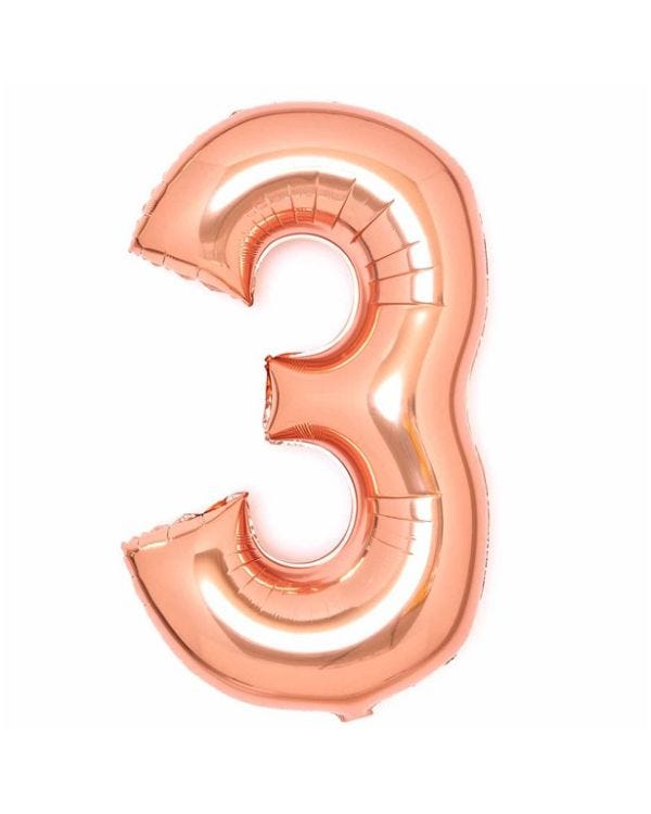 Number 3 Rose Copper Foil Balloon - 34&quot;