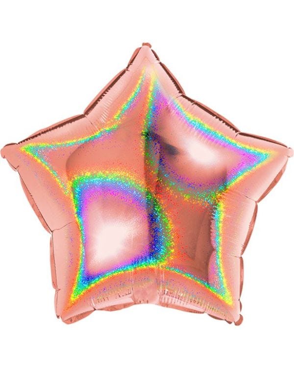 Rose Gold Holographic Star Balloon - 18&#039;&#039; Foil - unpackaged