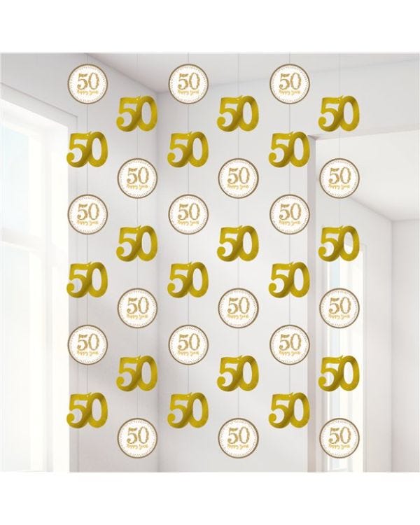 50th Gold Sparkling Wedding Anniversary String Decoration (6pk)