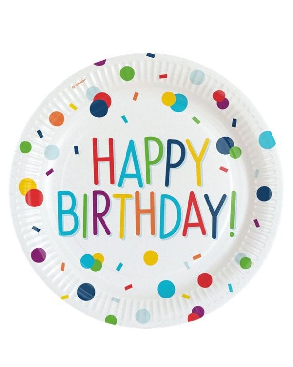 Confetti &#039;Happy Birthday!&#039; Paper Plates - 23cm (8pk)