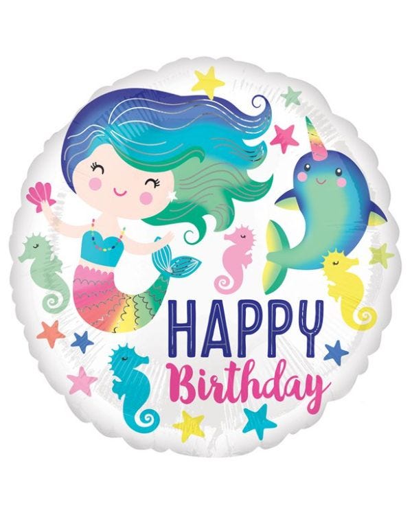 Mermaid &amp; Narwhal Happy Birthday Balloon - 18&quot; Foil