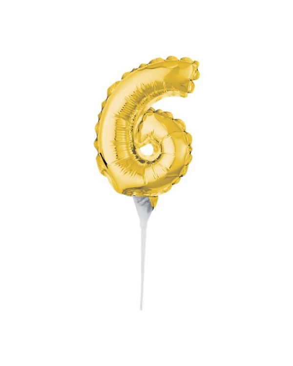Air-Filled Gold Balloon Number 6 Cake Topper - 15cm