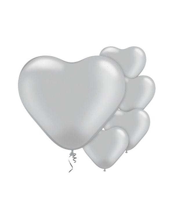Silver Heart Balloons - 6&#039;&#039; Latex (100pk)