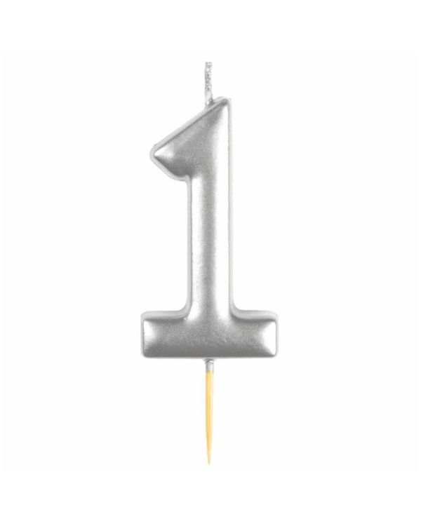 Number 1 Silver Candle