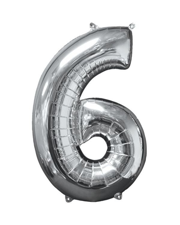 Silver Number 6 Balloon - 26&quot; Foil