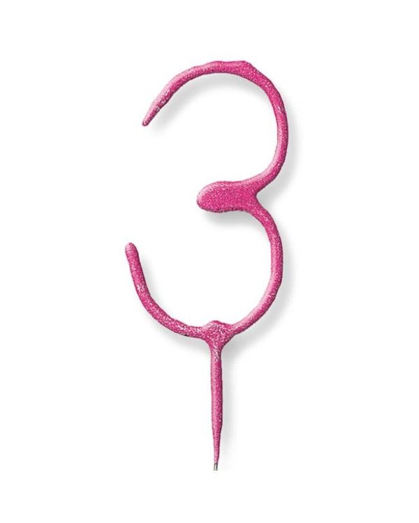 Pink Number 3 Sparkler Candle - 7&quot;