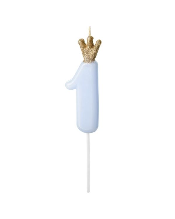 Pastel Blue Crown Number 1 Candle - 9.5cm
