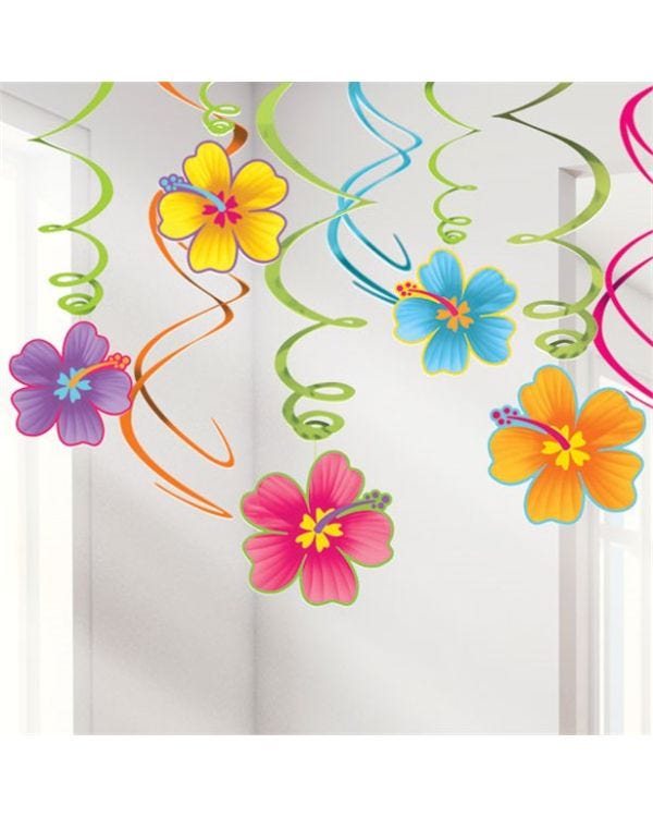 Luau Hanging Swirls - 60cm Hawaiian Decoration (12pk)