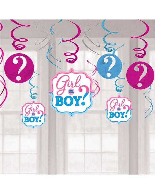 Gender Reveal Hanging Swirls (12pk)