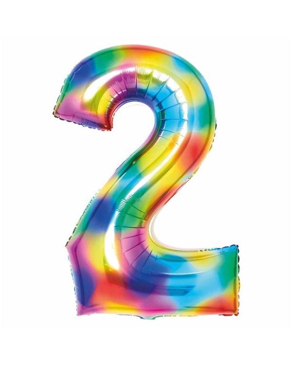 Number 2 Rainbow Foil Balloon - 34&quot;