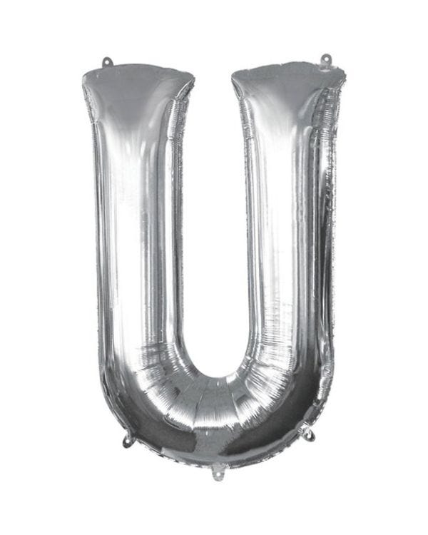 Silver Letter U Balloon - 34&quot; Foil