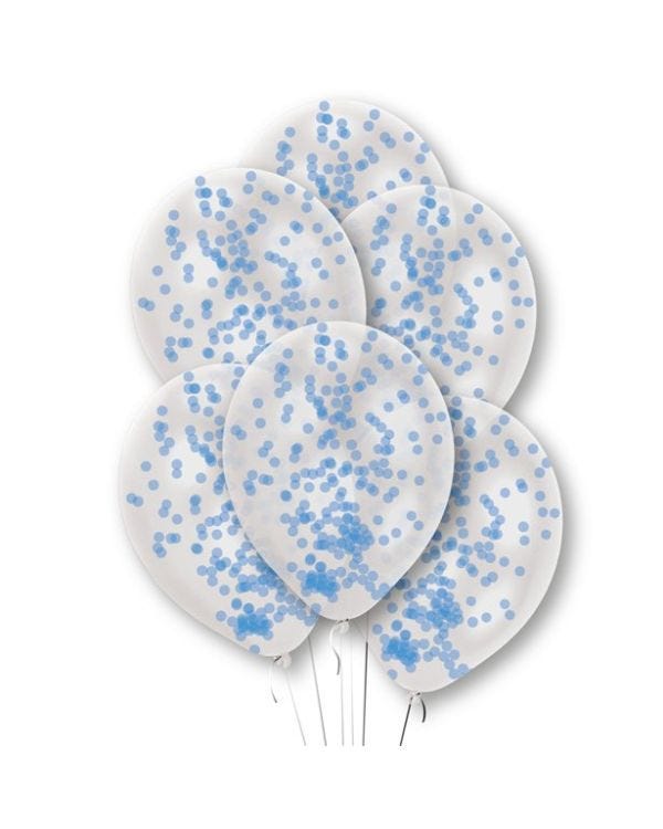 Blue Confetti Clear Latex Balloons - 11&quot; (6pk)