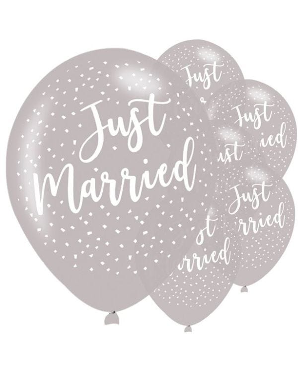 Just Married Silver Latex Balloons - 11&quot; (6pk)