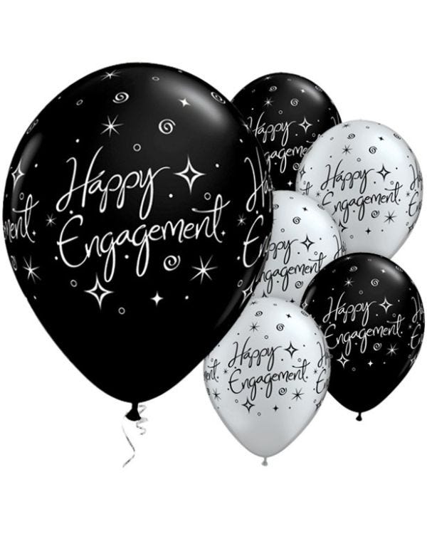Happy Engagement Black &amp; Silver Balloons - 11&quot; Latex (25pk)