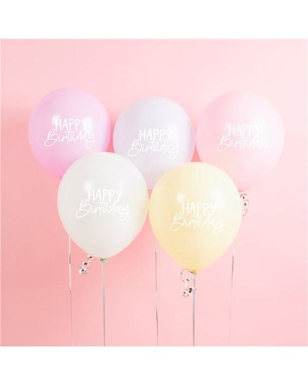 Eco Pastel Rainbow Happy Birthday Latex Balloons - 12&quot; (5pk)