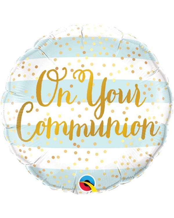 On Your Communion Blue Stripes Balloon - 18&quot; Foil