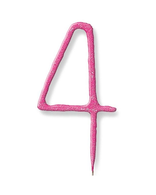 Pink Number 4 Sparkler Candle - 7&quot;