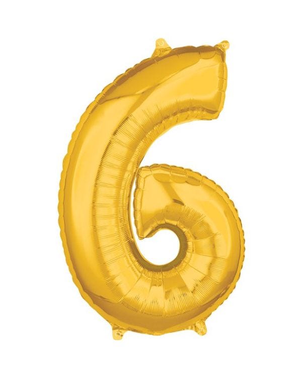 Gold Number 6 Balloon - 26&quot; Foil