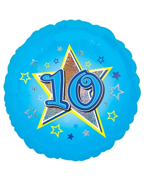 Age 10 Blue Stars Balloon - 18&quot; Foil