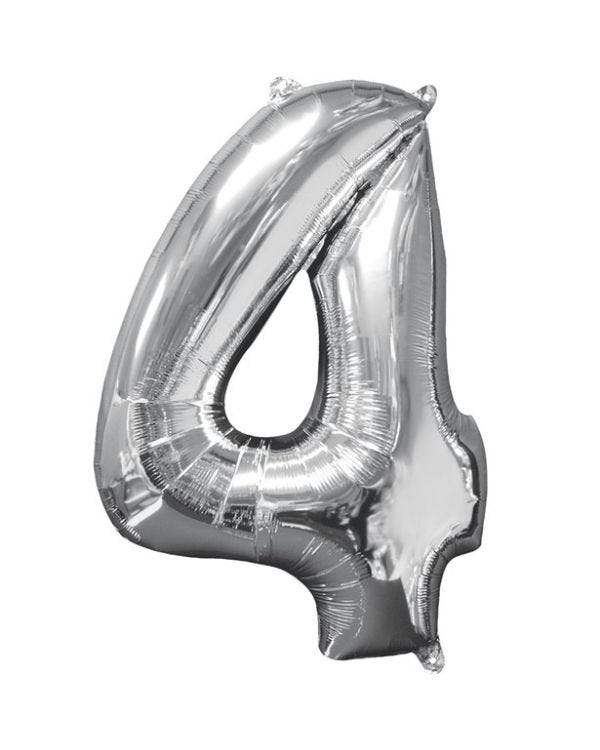 Silver Number 4 Balloon - 26&quot; Foil