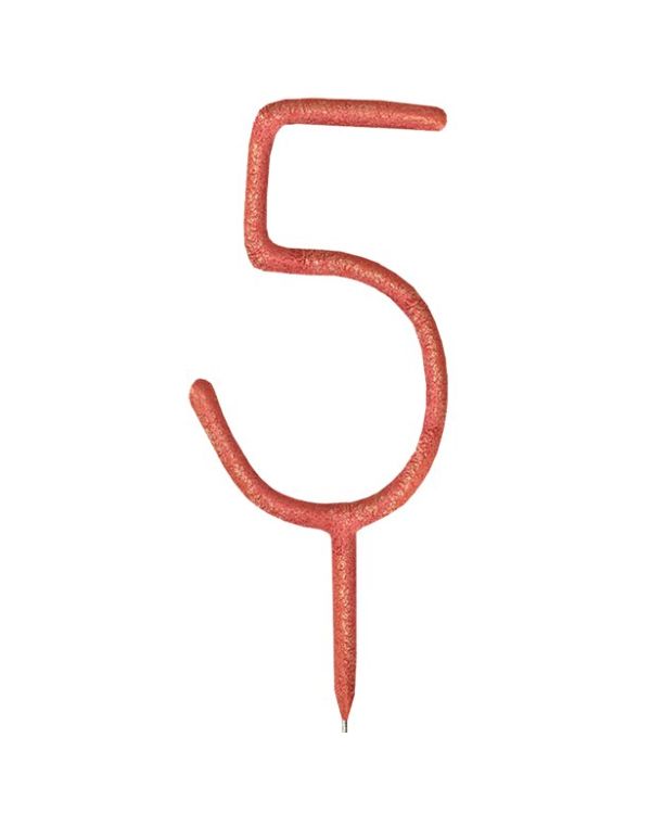 Rose Gold Sparkler Number 5 Candle - 17.8cm