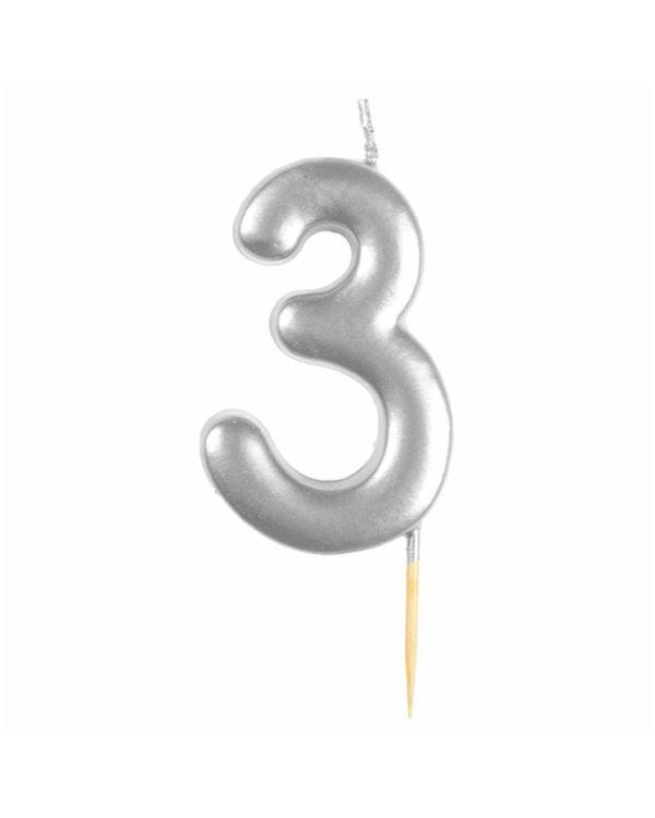 Number 3 Silver Candle