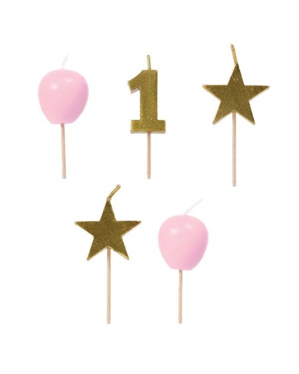 Pink and Gold 1st Birthday Candles - 3.5cm (5pk)