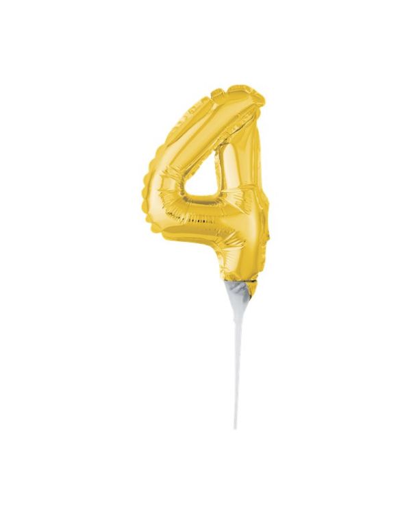 Air-Filled Gold Balloon Number 4 Cake Topper - 15cm