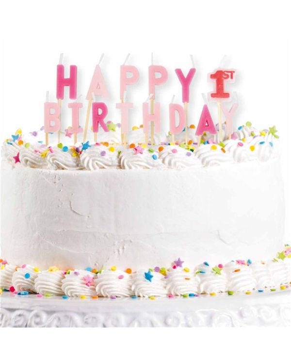 Happy 1st Birthday Pink Pick Candles