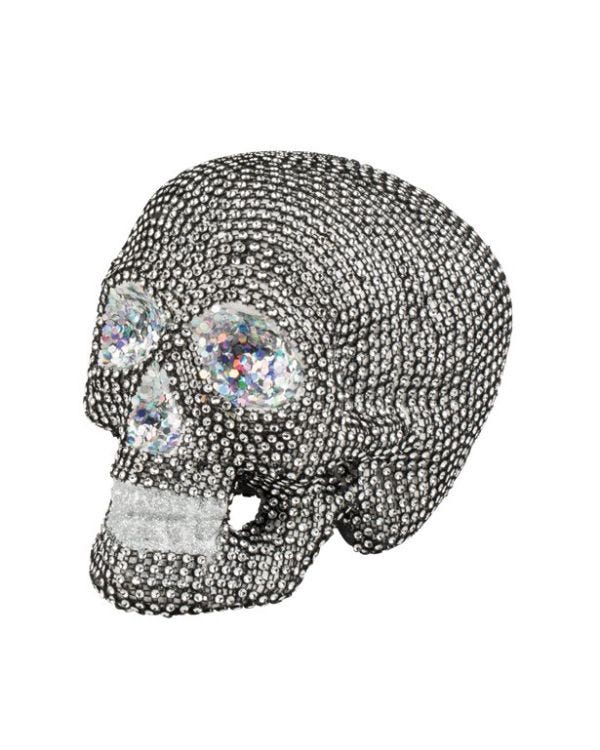 Sparkly Silver Skull Table Decoration - 19cm