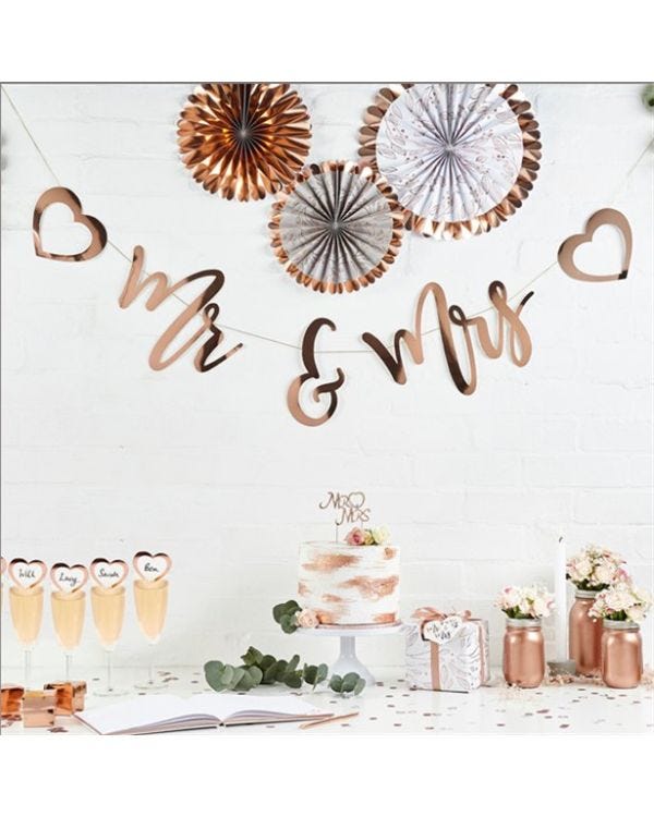 Mr &amp; Mrs Rose Gold Banner - 2m